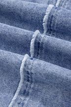 Raw Hem Button Down Long Sleeve Denim Dress - Delanoir