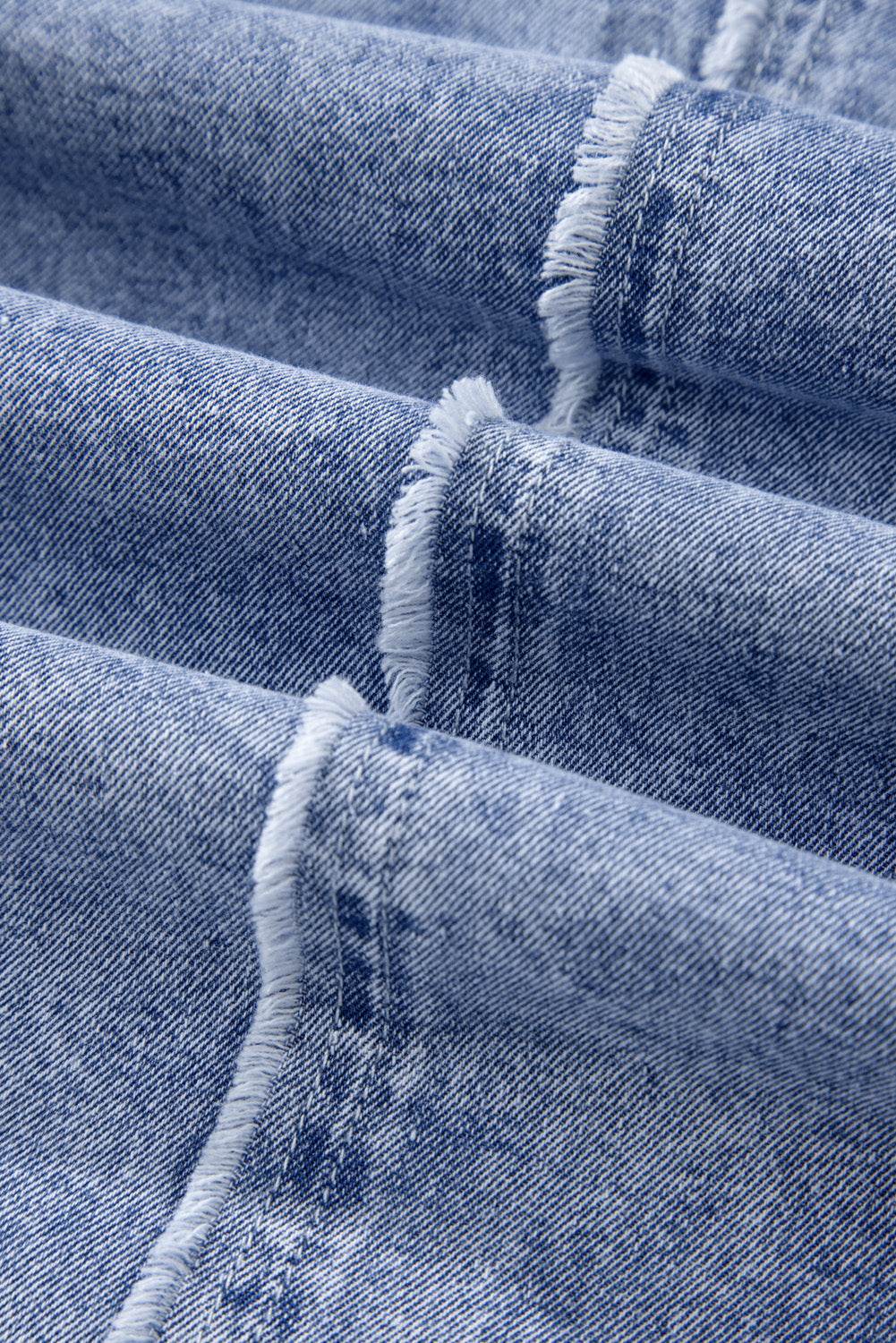 Raw Hem Button Down Long Sleeve Denim Dress - Delanoir