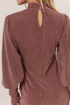 HYFVE Glitter Mock Neck Long Sleeve Mini Dress - Delanoir