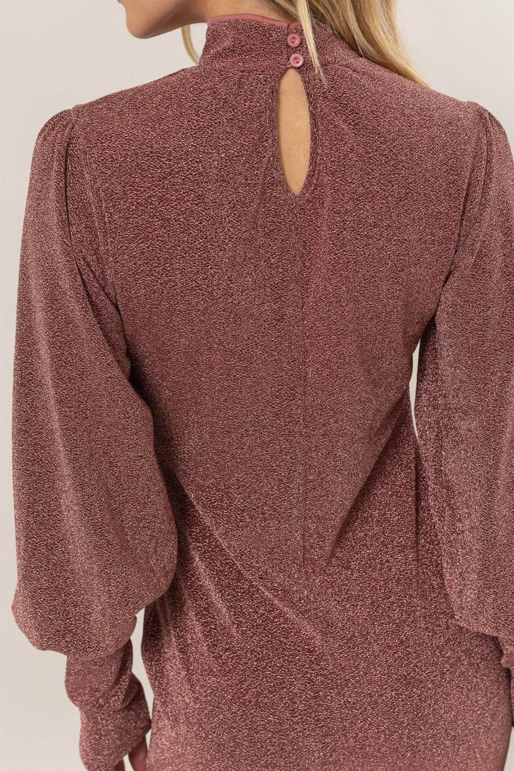HYFVE Glitter Mock Neck Long Sleeve Mini Dress - Delanoir