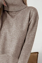 Turtleneck Dropped Shoulder Sweater and Midi Dress Sweater Set - Delanoir