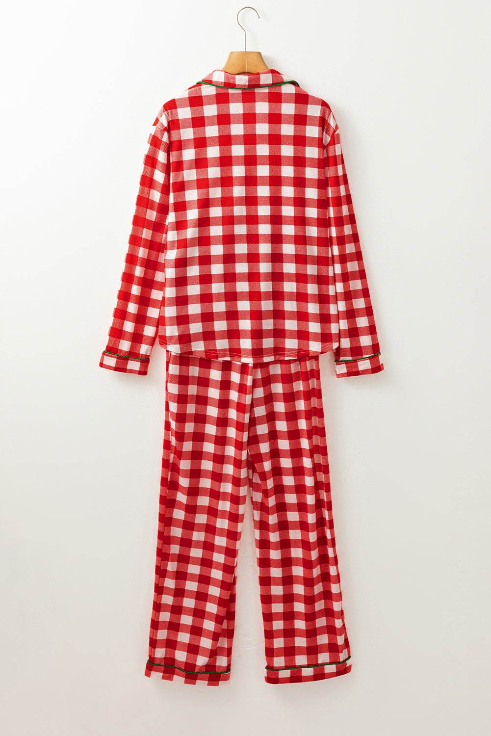 Plaid Collared Neck Long Sleeve Top and Pants Set - Delanoir