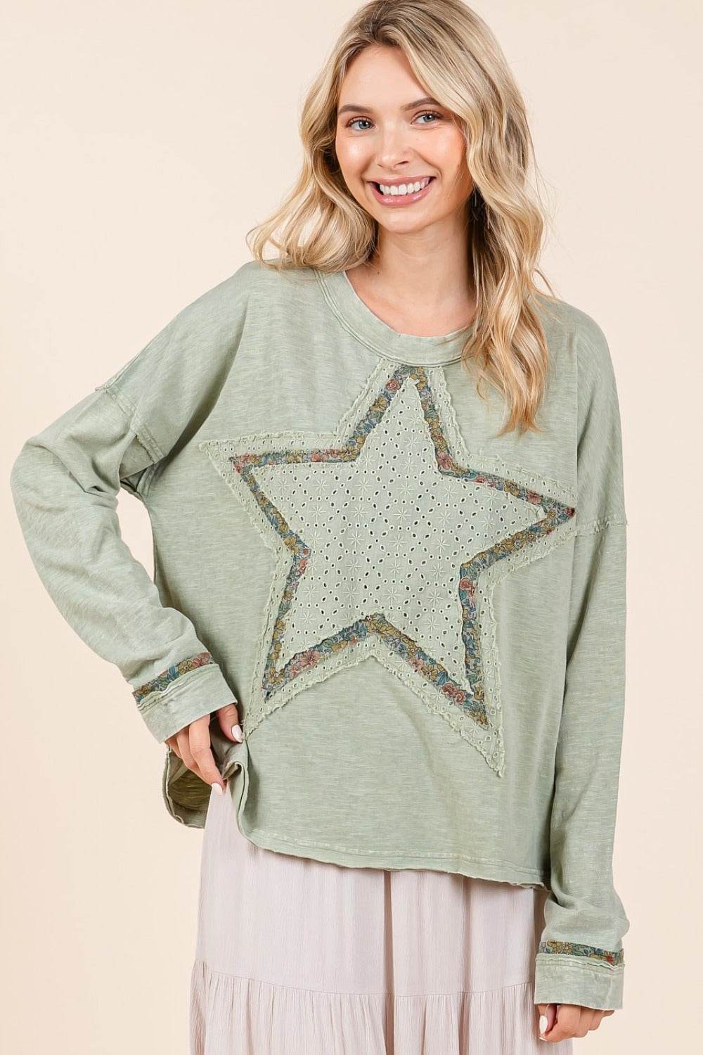 Mittoshop Mineral Wash Star Patch Long Sleeve T-Shirt - Delanoir