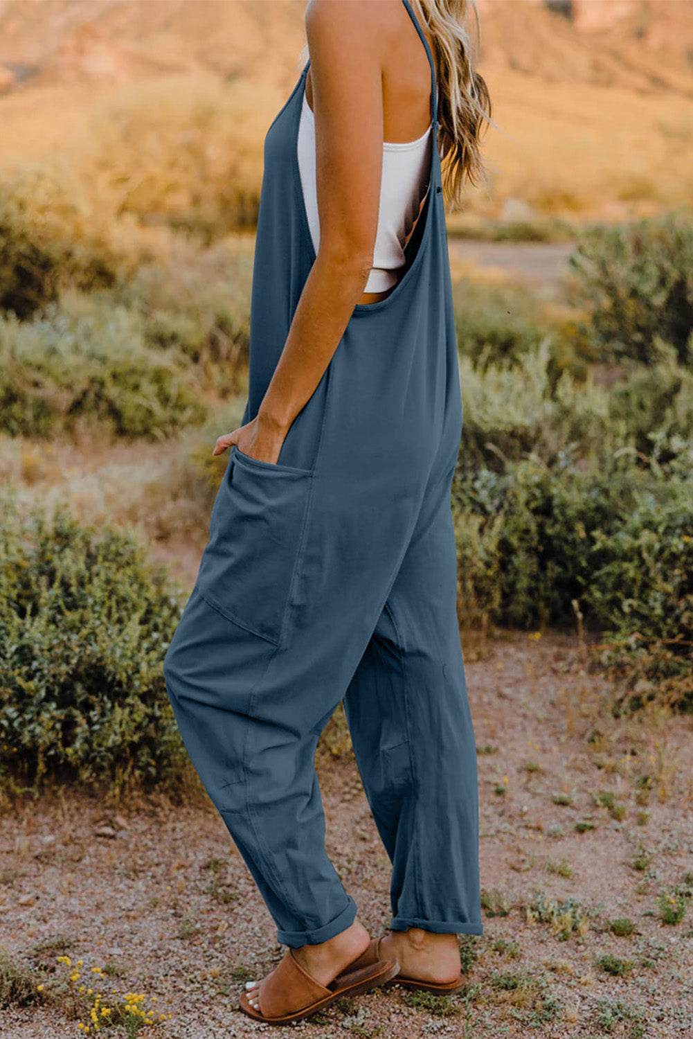 Double Take Full Size V-Neck Sleeveless Jumpsuit with Pockets - Delanoir