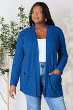 Basic Bae Full Size Ribbed Open Front Cardigan with Pockets - Delanoir
