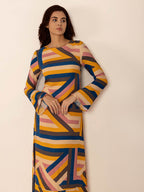 Contrast Round Neck Flare Sleeve Midi Dress - Delanoir