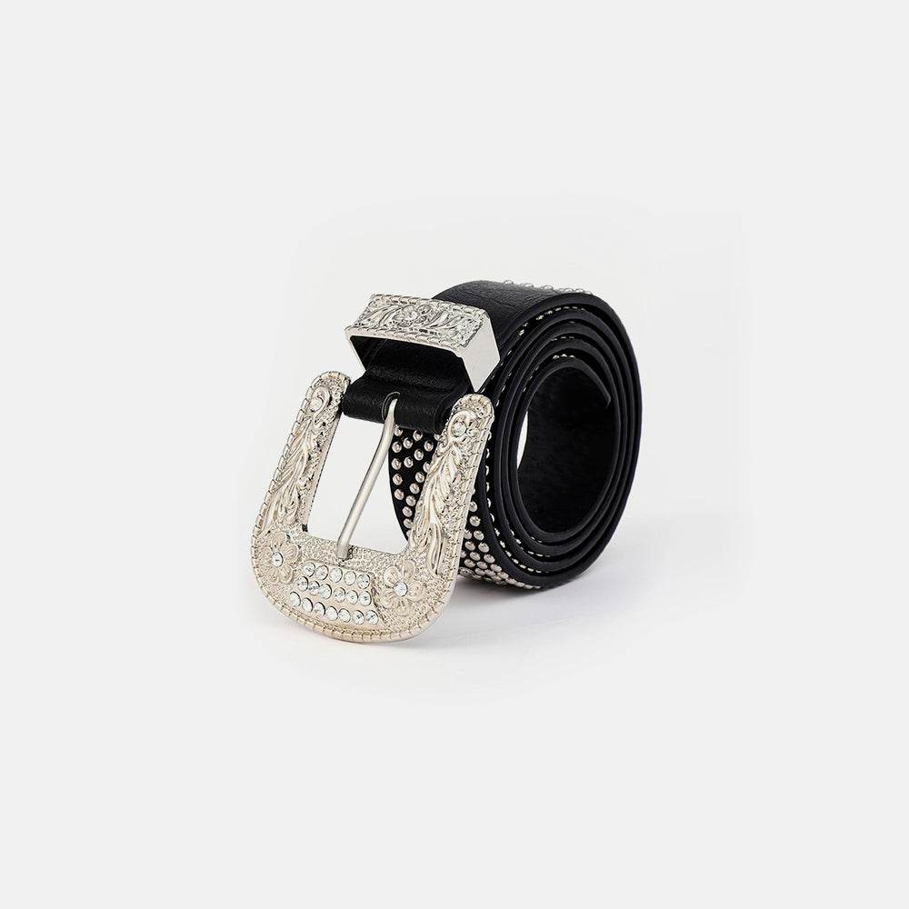 Studded Rhinestone PU Leather Belt - Delanoir