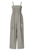 Smocked Spaghetti Strap Wide Leg Jumpsuit - Delanoir