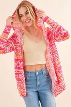 And The Why Full Size Printed Thermal Hooded Open Front Cardigan - Delanoir