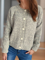 Heathered Button Down Long Sleeve Cardigan - Delanoir