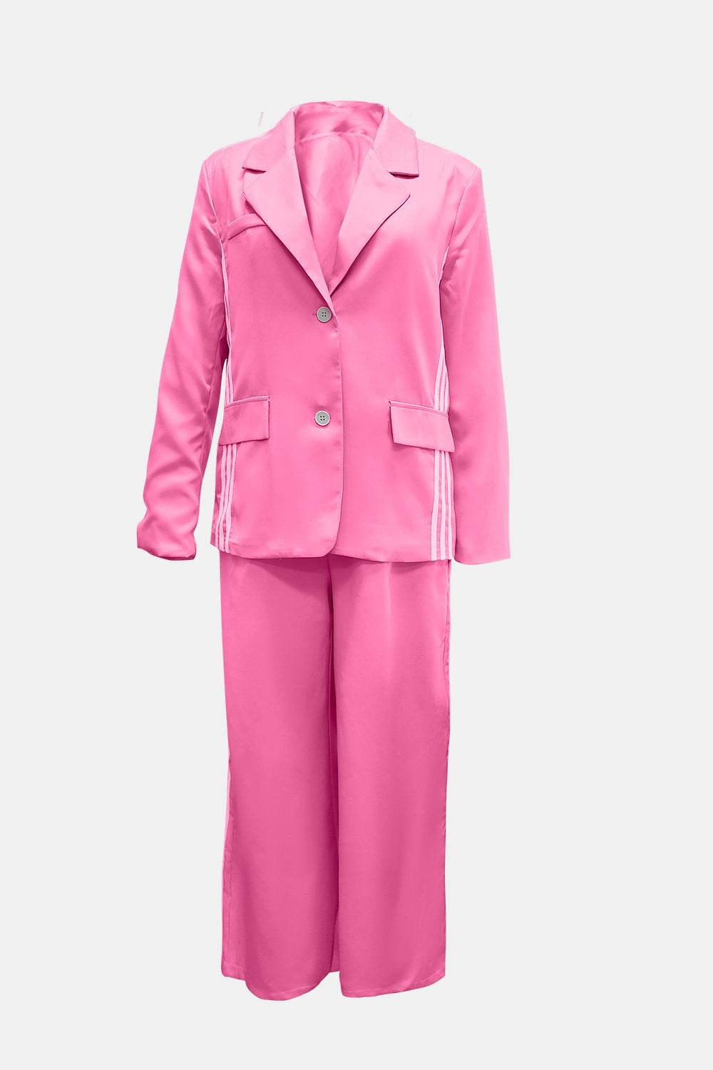 Side Striped Long Sleeve Blazer and Pants Set - Delanoir