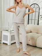 Fuzzy V-Neck Cami and Pants Lounge Set - Delanoir