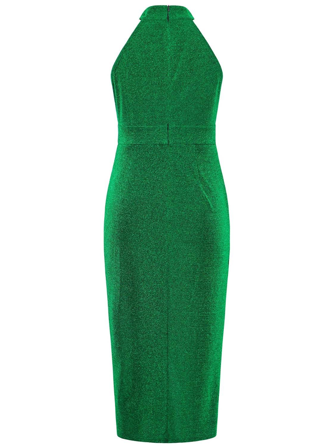 Slit Ruched Mock Neck Sleeveless Dress - Delanoir