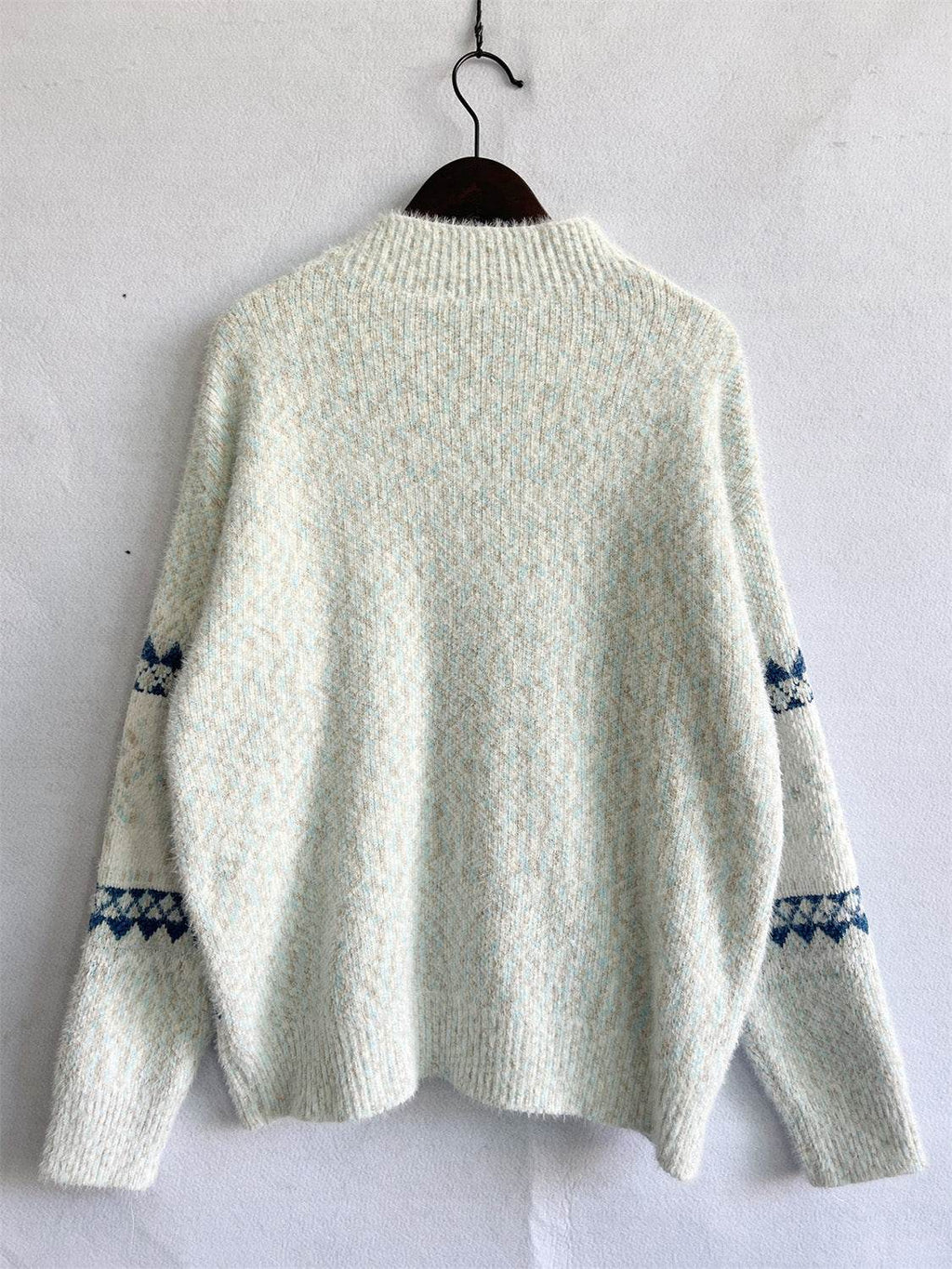 Geometric Mock Neck Dropped Shoulder Sweater - Delanoir