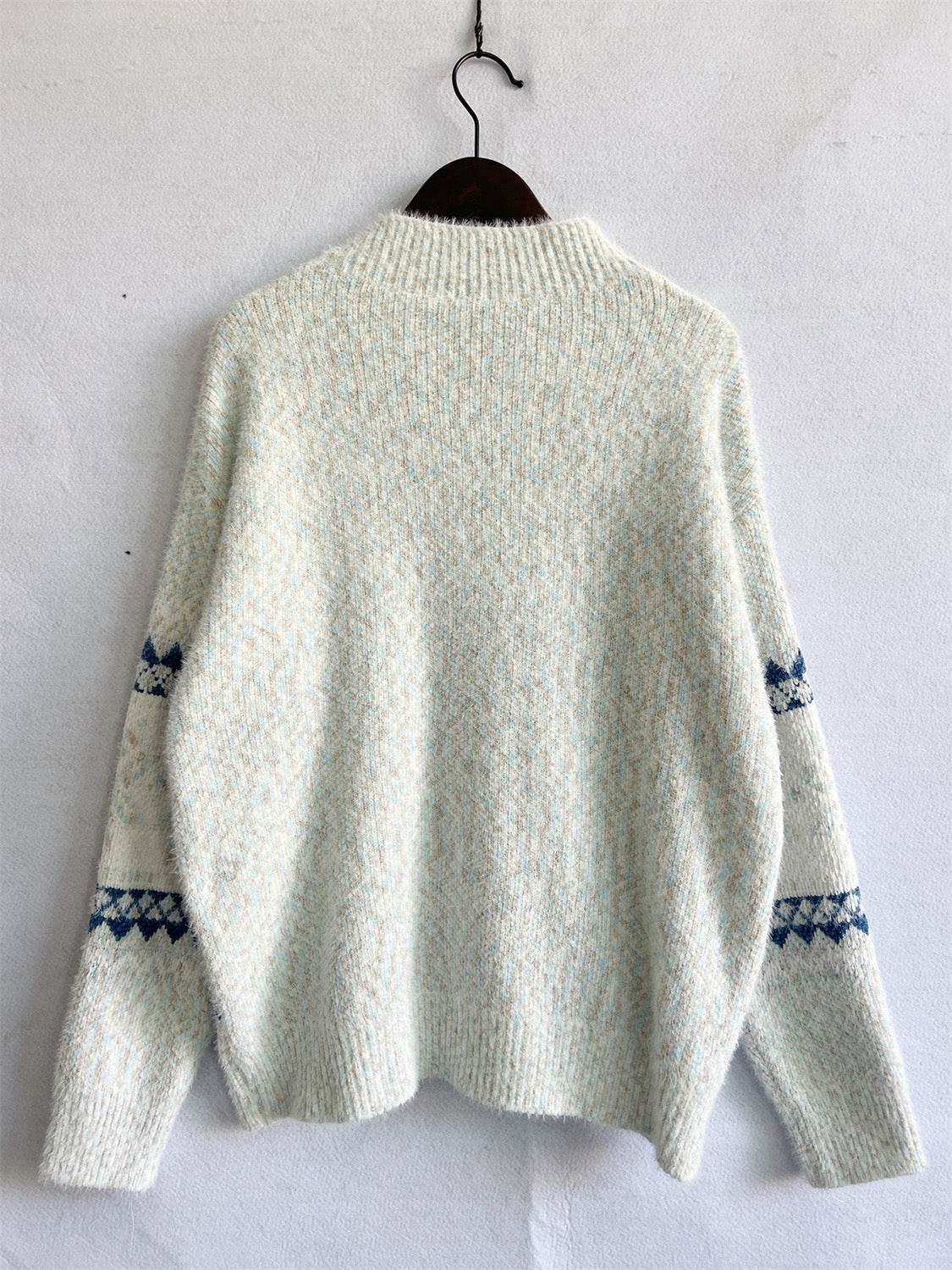 Geometric Mock Neck Dropped Shoulder Sweater - Delanoir