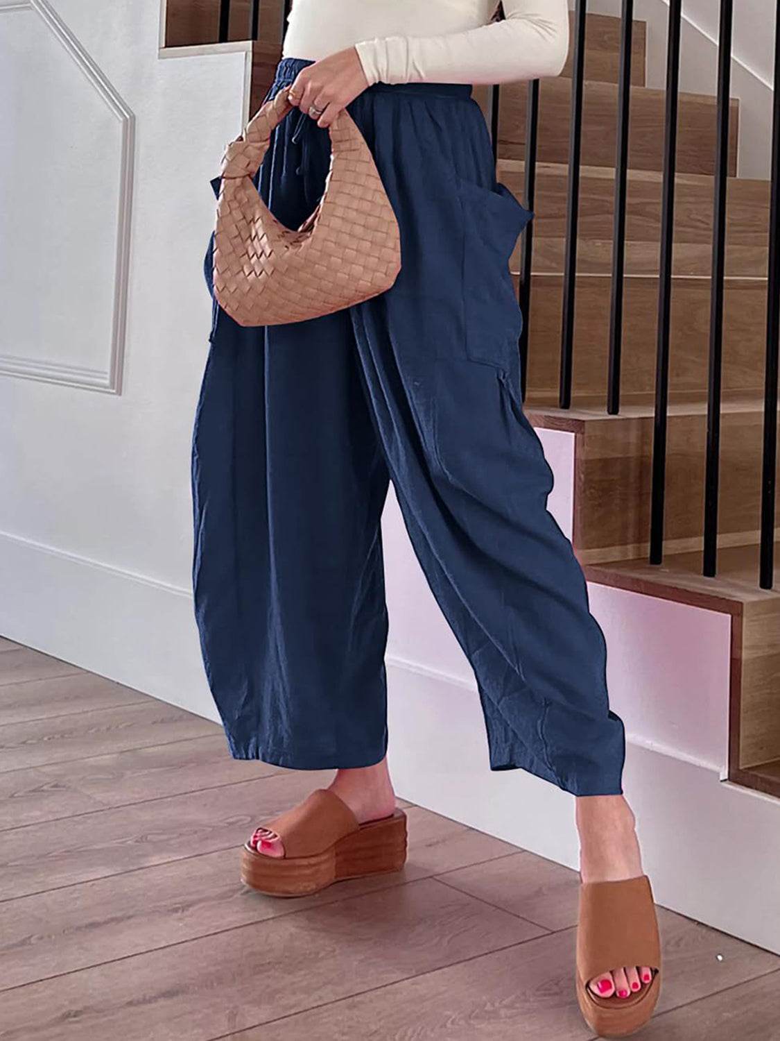 Full Size Wide Leg Pants with Pockets - Delanoir