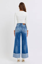 Judy Blue Full Size Distressed High Waist Wide Leg Jeans - Delanoir