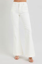 RISEN Full Size High Rise Front Patch Pocket Flare Jeans - Delanoir