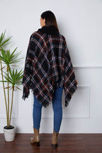 Shiny Turtleneck Plaid Raw Hem Sweater - Delanoir