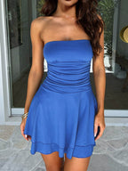 Ruched Layered Tube Mini Dress - Delanoir