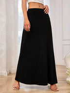 Solid Elastic Waist Maxi Skirt - Delanoir