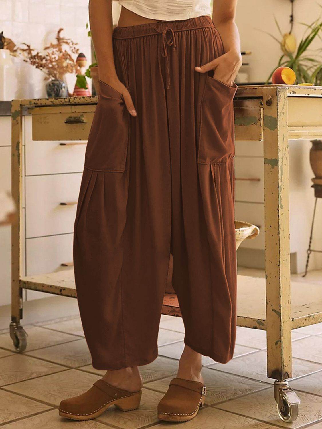 Full Size Wide Leg Pants with Pockets - Delanoir