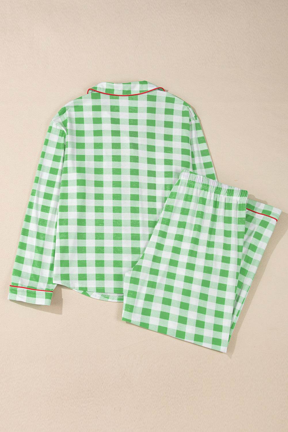 Plaid Collared Neck Long Sleeve Top and Pants Set - Delanoir