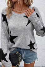 Star Round Neck Dropped Shoulder Sweater - Delanoir