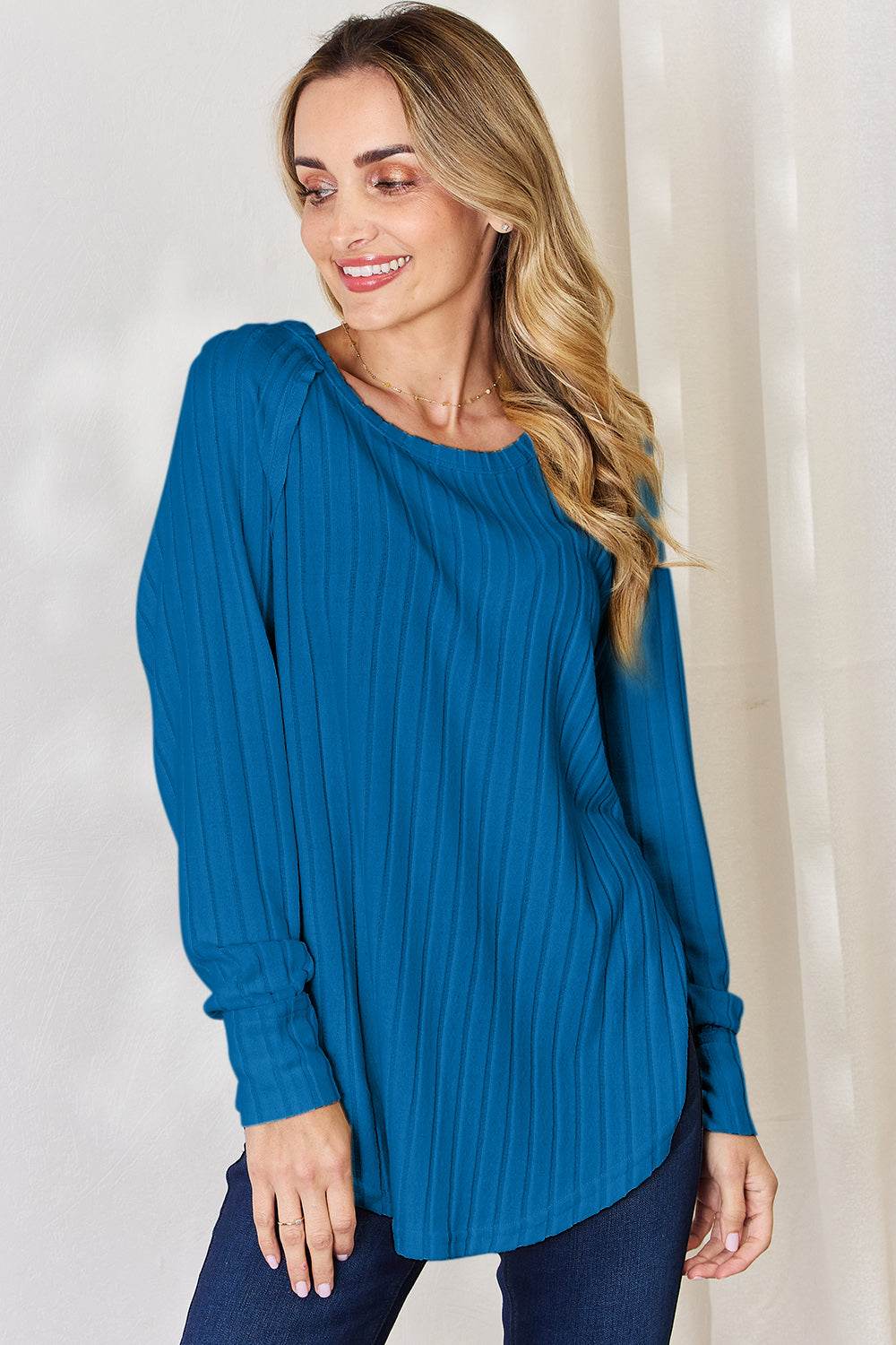 Basic Bae Full Size Ribbed Round Neck Slit T-Shirt - Delanoir