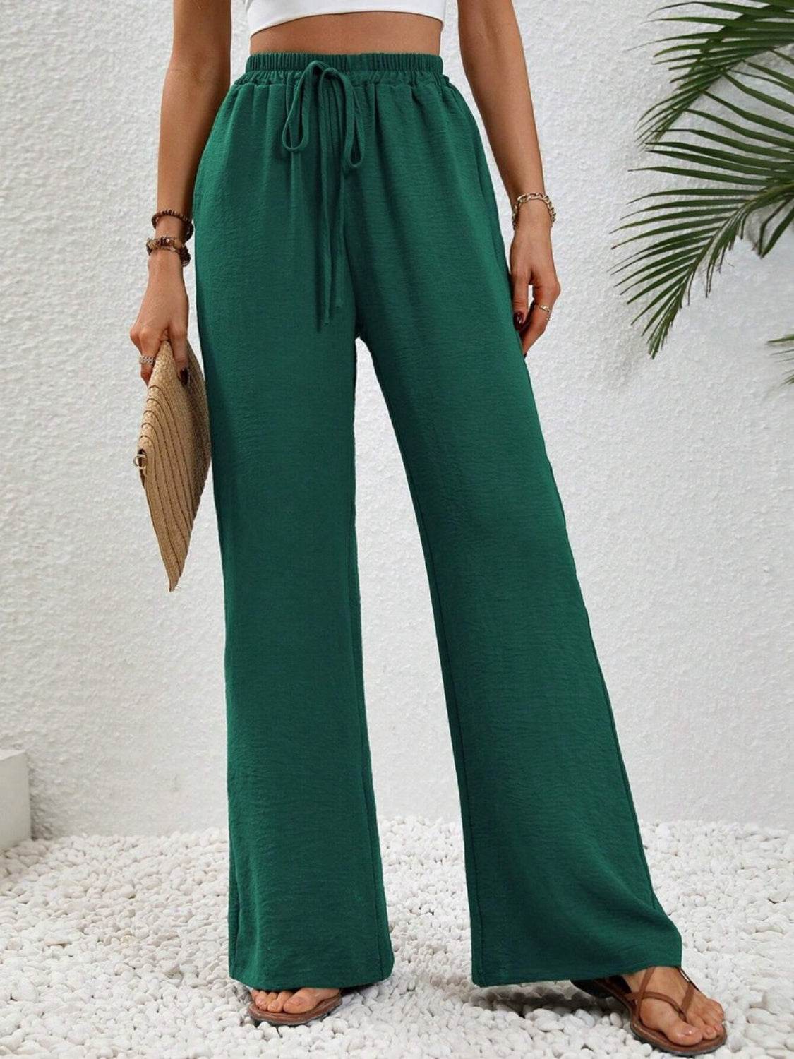 Wide Leg Drawstring Pants - Delanoir