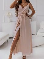 Honey Tied Surplice Sleeveless Midi Cami Dress - Delanoir