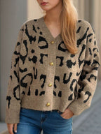 Leopard V-Neck Button Up Cardigan - Delanoir