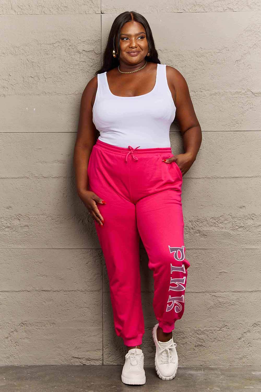 Simply Love Full Size PINK Graphic Sweatpants - Delanoir