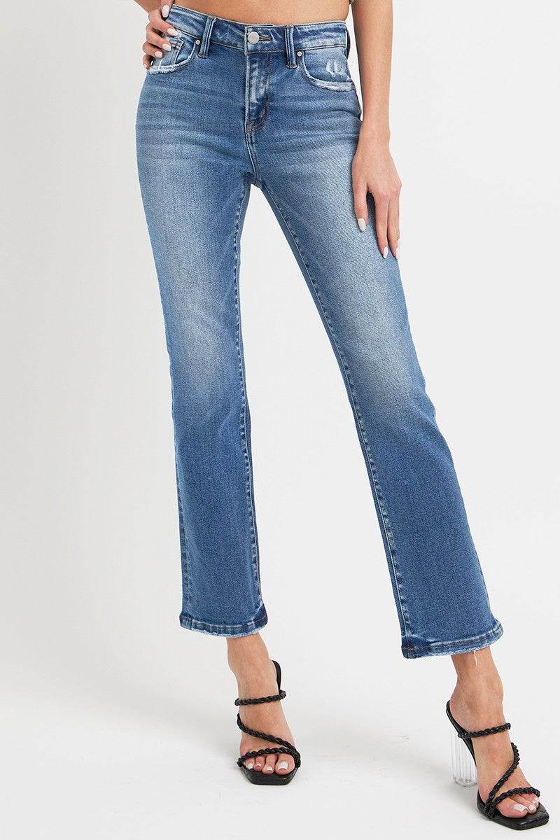 RISEN Full Size Mid Rise Ankle Straight Jeans with Pockets - Delanoir