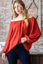 Heimish Full Size Swiss Dot Off Shoulder Top - Delanoir