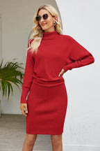 Ribbed Mock Neck Long Sleeve Dress - Delanoir