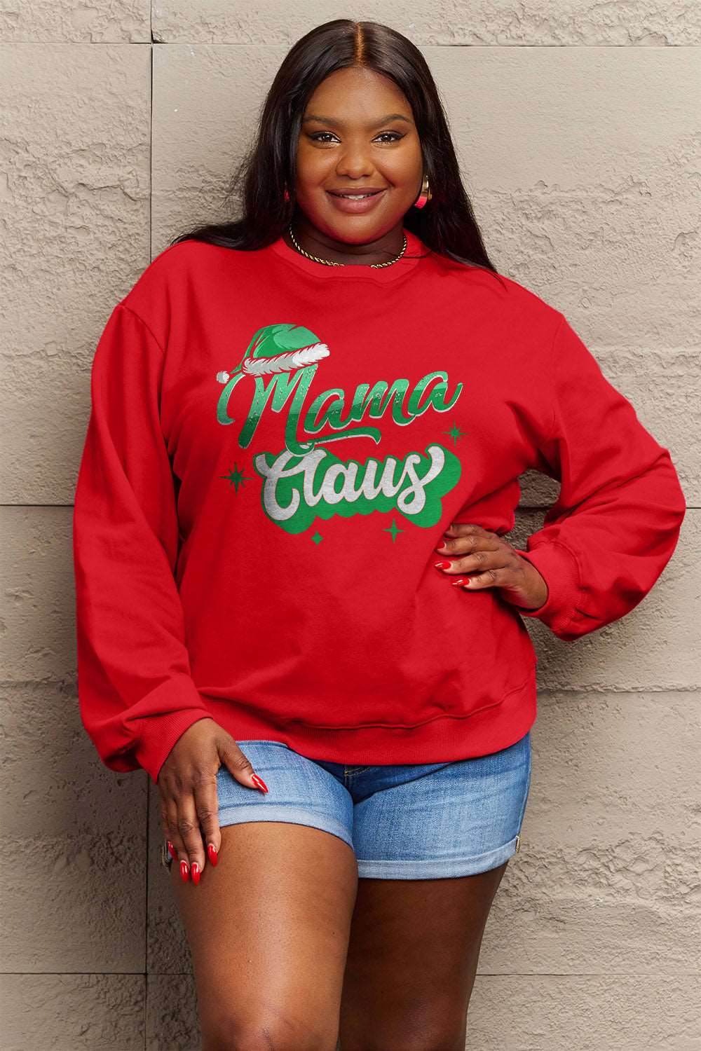 Simply Love Full Size MAMA CLAUS Round Neck Sweatshirt - Delanoir