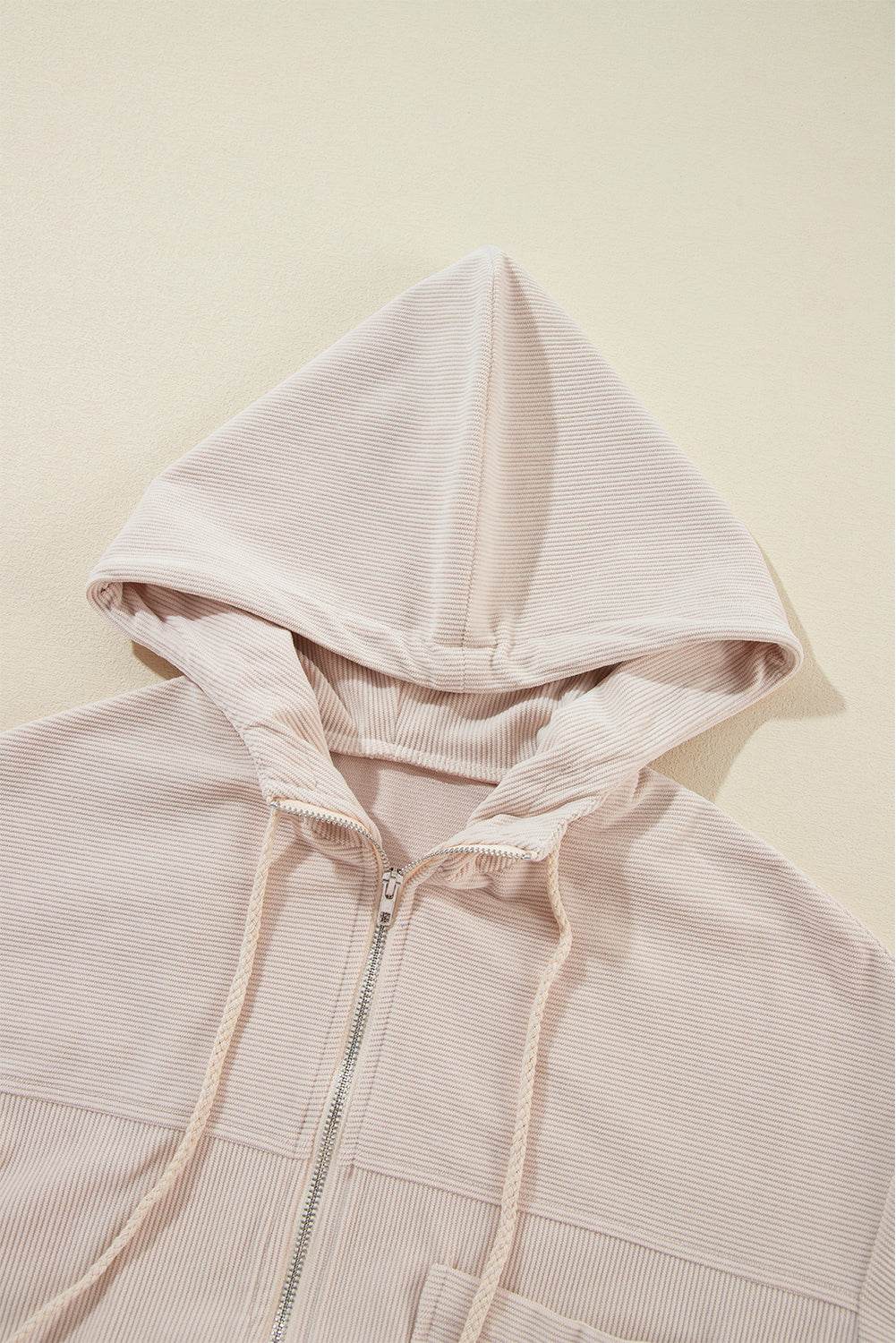 Pocketed Zip Up Long Sleeve Hooded Jacket - Delanoir