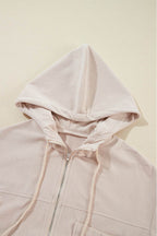Pocketed Zip Up Long Sleeve Hooded Jacket - Delanoir