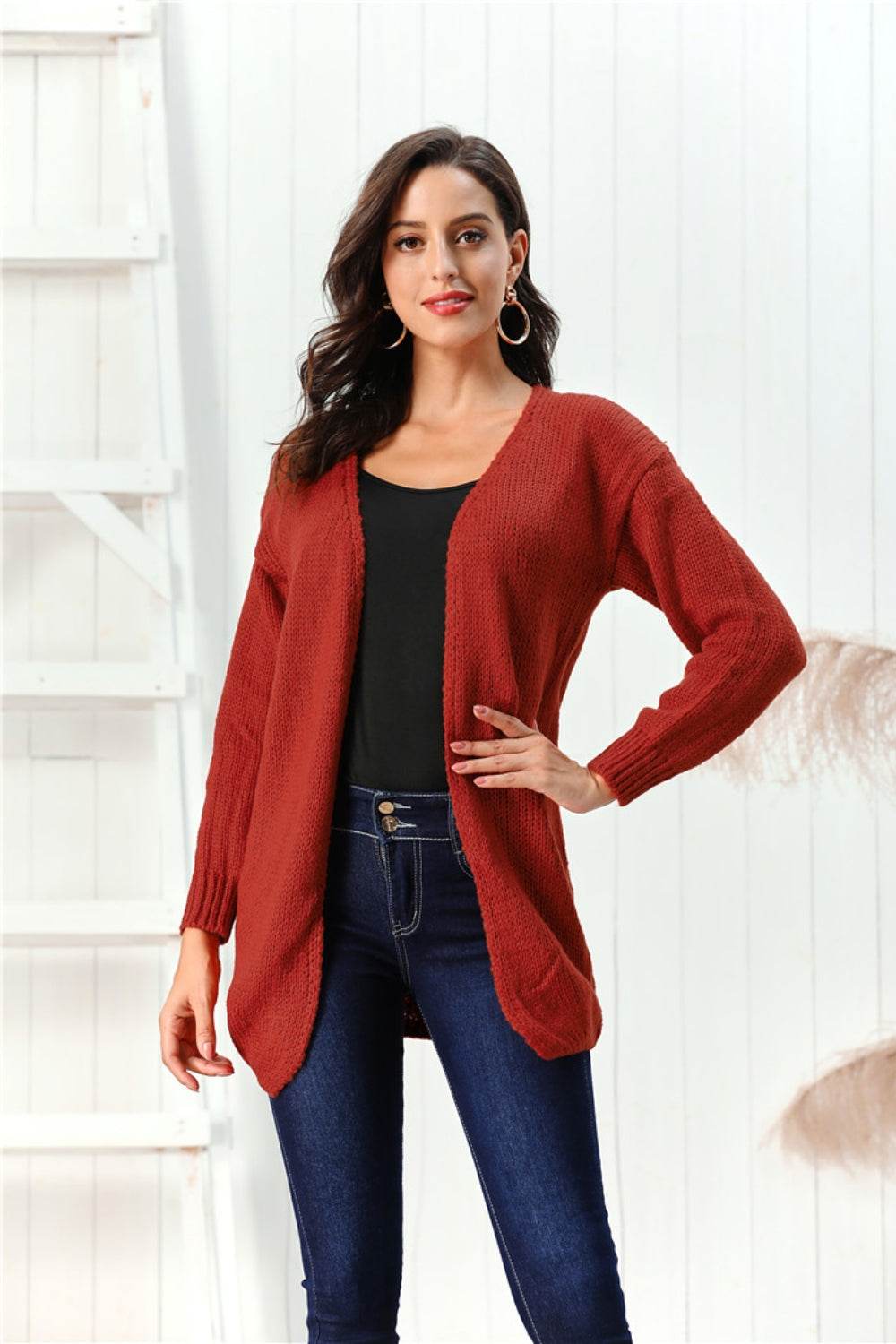 Open Front Long Sleeve Cardigan - Delanoir
