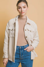 Love Tree Corduroy Button Up Jacket with Sherpa Inside - Delanoir