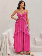Ruffled Halter Neck Maxi Dress - Delanoir