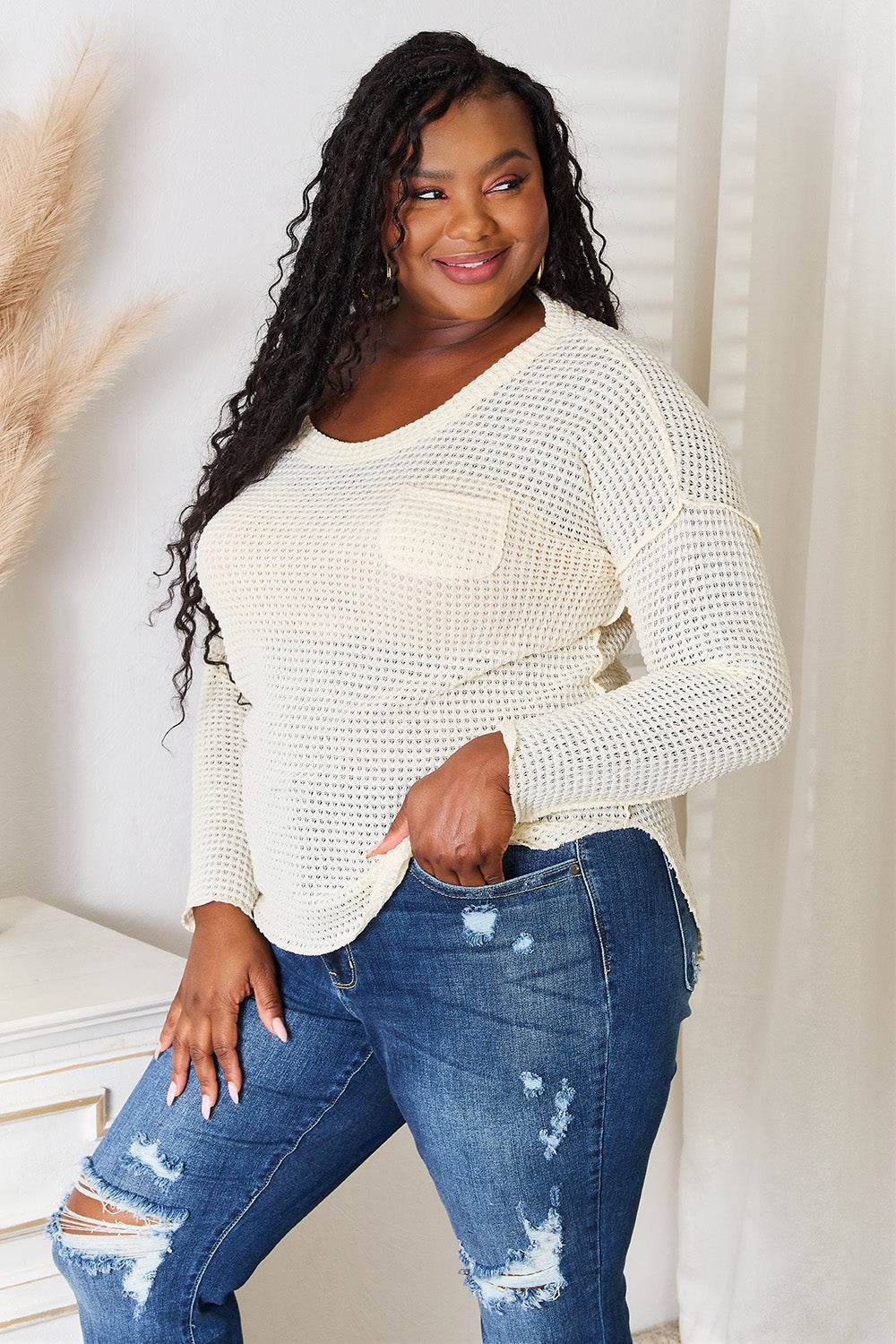 Culture Code Full Size Scoop Neck Patch Pocket Top - Delanoir