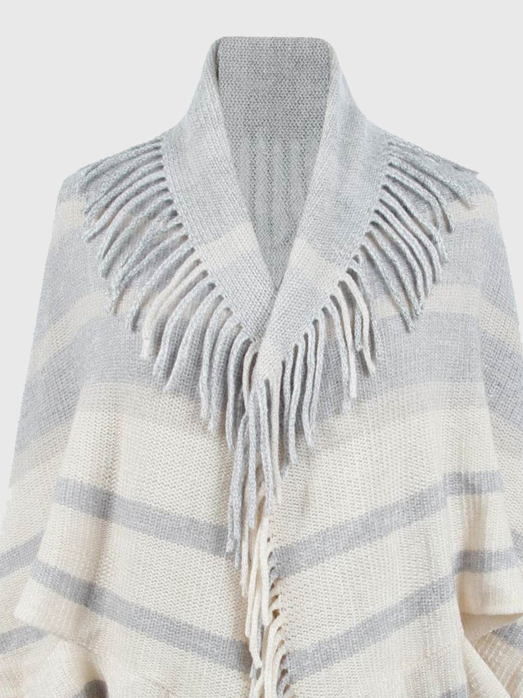 Fringe Detail Open Front Poncho - Delanoir