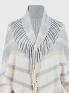 Fringe Detail Open Front Poncho - Delanoir