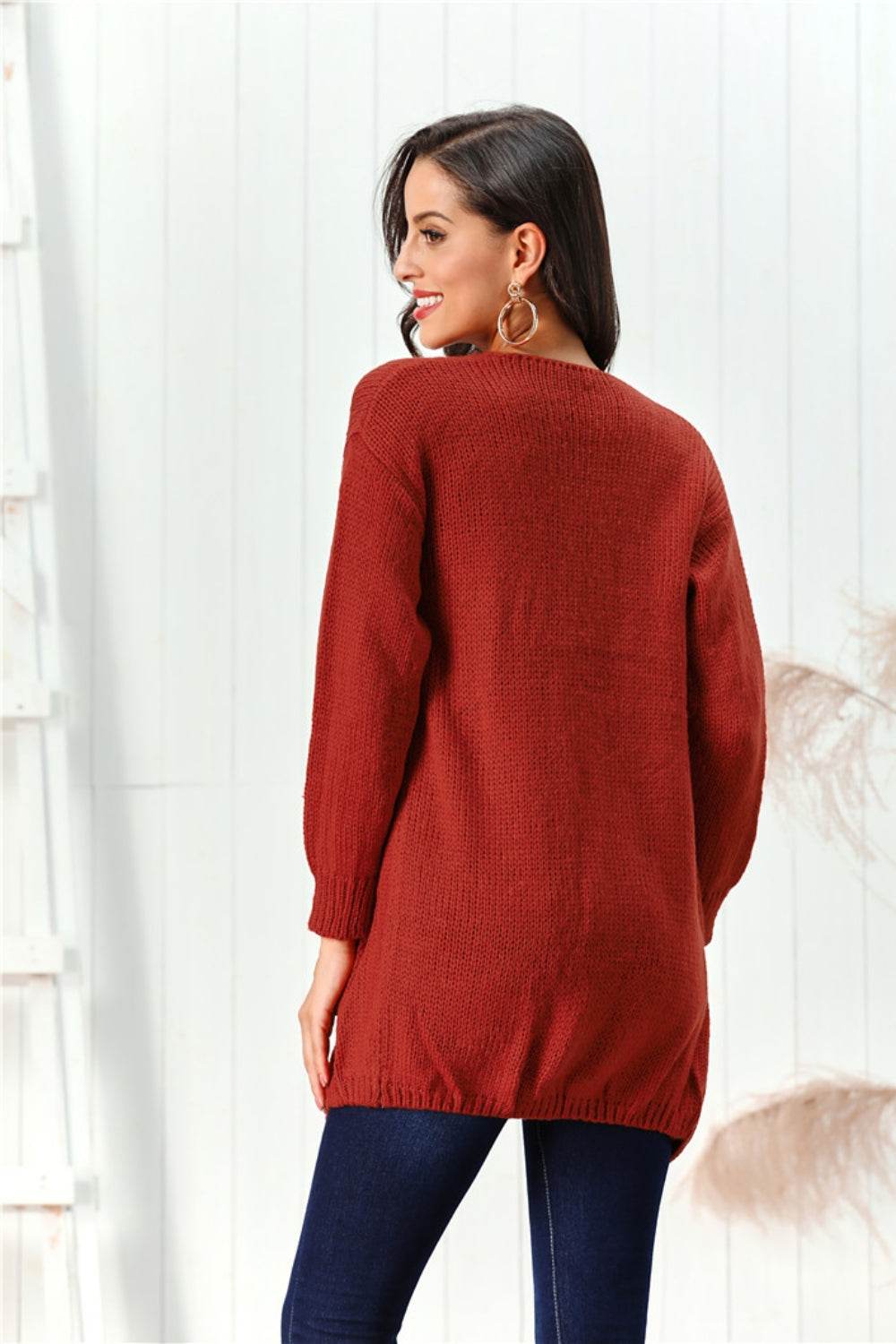Open Front Long Sleeve Cardigan - Delanoir