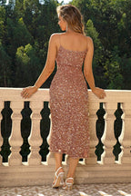 Spaghetti Strap Slit Midi Dress - Delanoir