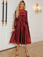 Tie Waist Long Sleeve Midi Dress - Delanoir