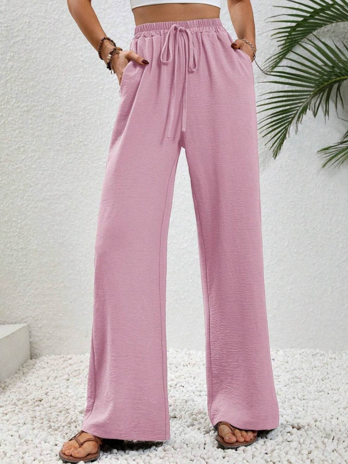 Wide Leg Drawstring Pants - Delanoir