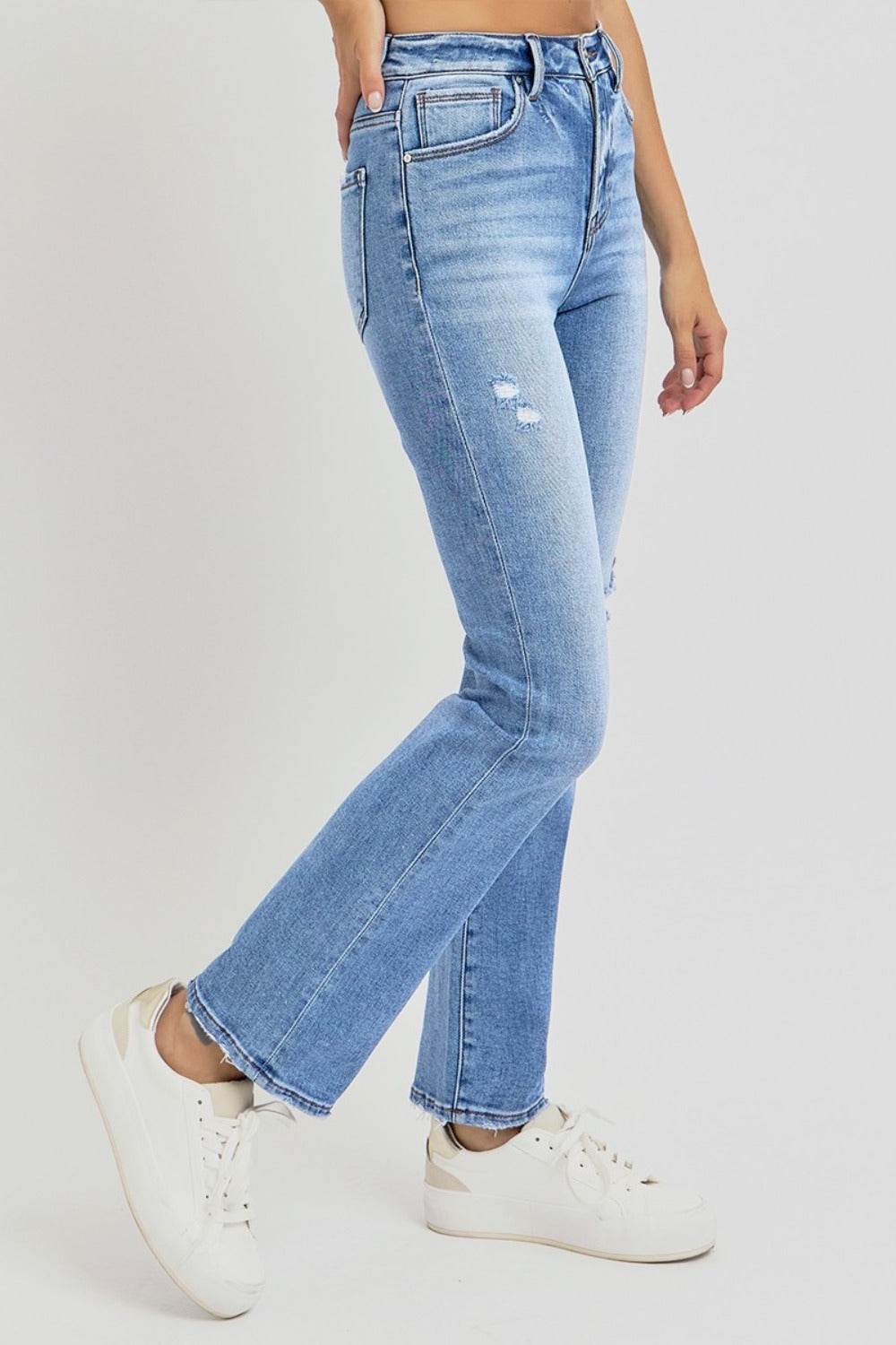 RISEN Full Size Distressed High-Rise Ankle Straight Jeans - Delanoir